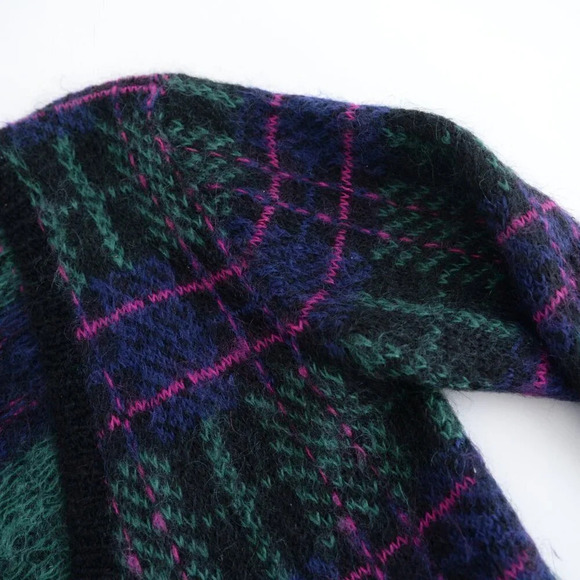 Vintage 90 Heritage House Navy And Pink 63% Mohair Wool Knit Button Up Sweater M - Picture 10 of 14